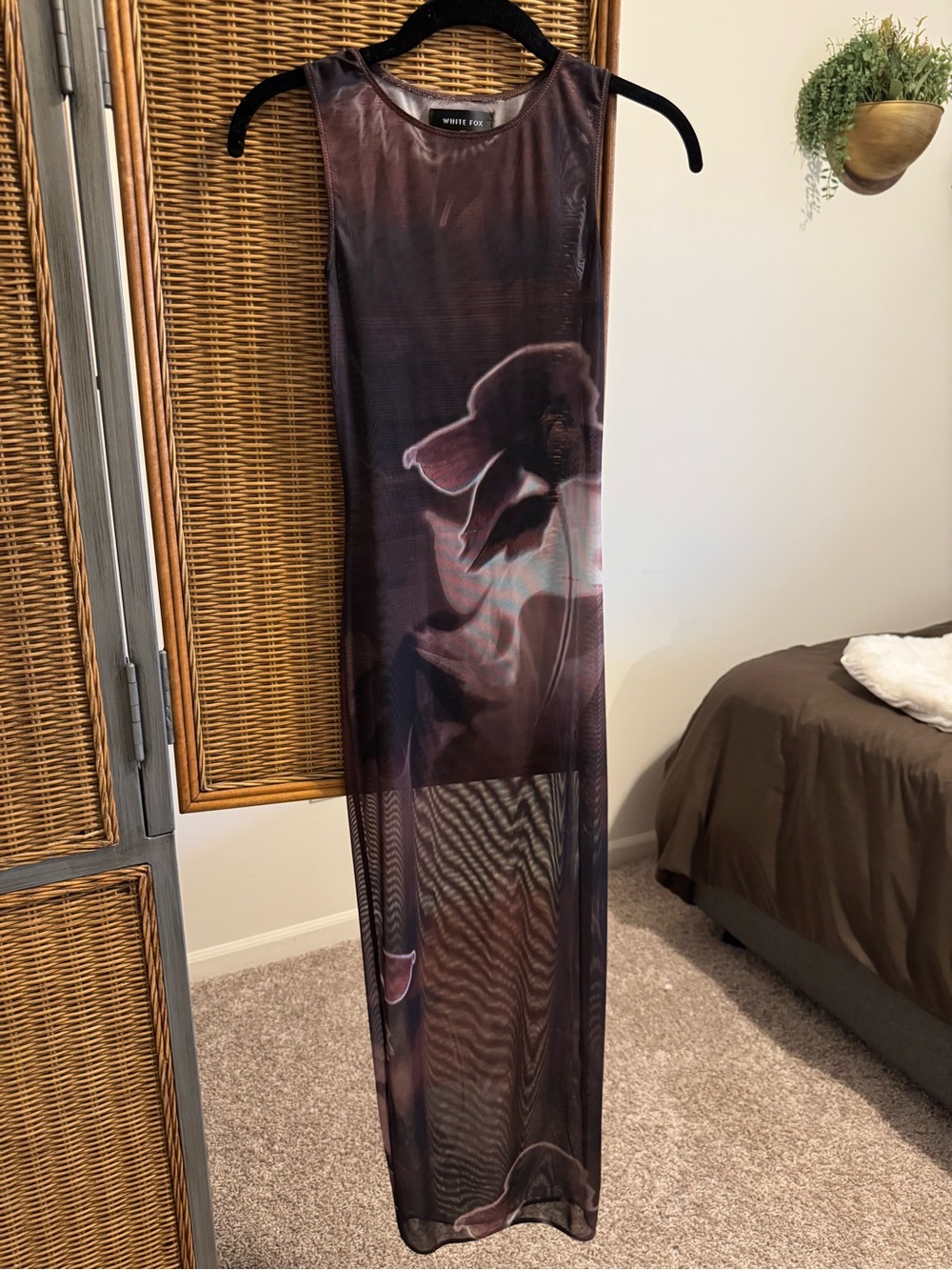 White Fox Boutique Black and Plum Floral Sheer Maxi Dress
